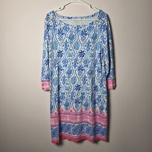 Lilly Pulitzer Sophie Dress Isle of Tile Blue Pink UPF 50+ Shift Dress Large